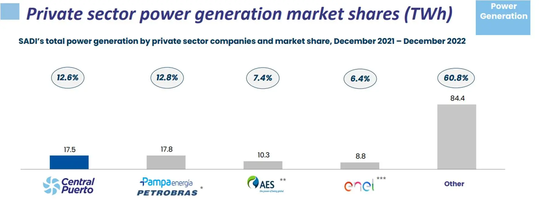 Detalle de participación en el mercado de generación (datos previos a la adquisición de Central Costanera)
