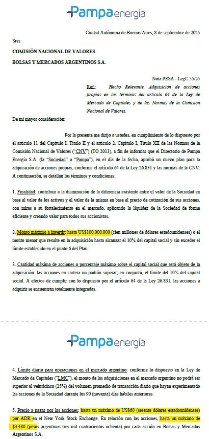 Recompra de Acciones PAMPA