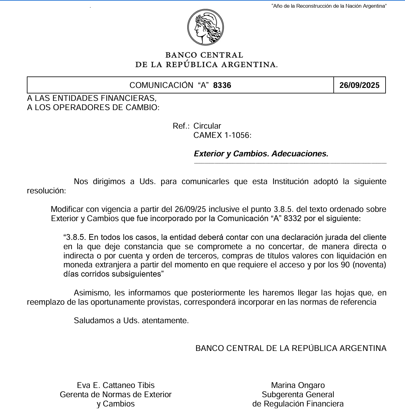 BCRA comunicación 8326
